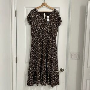 Lane Bryant brown floral ruffle midi dress